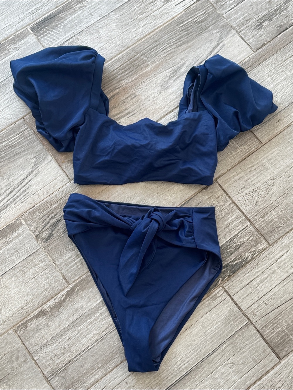 Agua Bendita Navy Bikini with Yellow Logo Tag